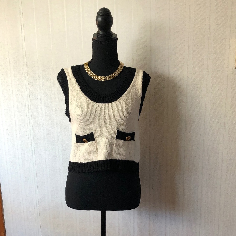 ZARA Chunky Chenille Knit Top with Contrast Piping